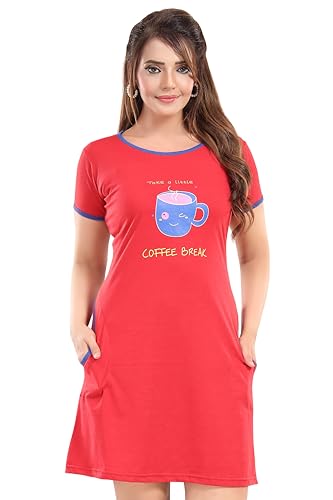 Image of ATTEMPT Women's Cotton Nighty /Nightgown /Sleepwear /Short Sleeve Nighties /Nightdress /Female Nightwear