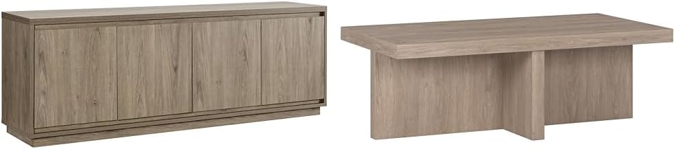 Henn&Hart Presque TV Stand, 68" Wide,Grey & Elna Coffee Table, 44" Wide,Grey