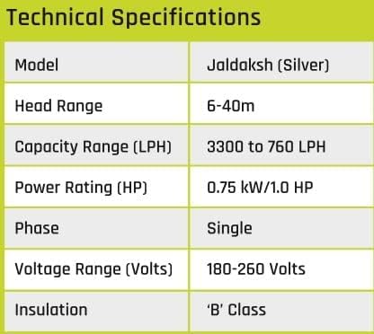 Image of Kirloskar Jaldaksh 1 HP Water Pump with 24 litre Tank (Available In Multicolour) Domestic Pressure Single Phase 40M Max Head and Max Flow Up To Range 3300 LPH Water Pump for Daily Use (Silver)