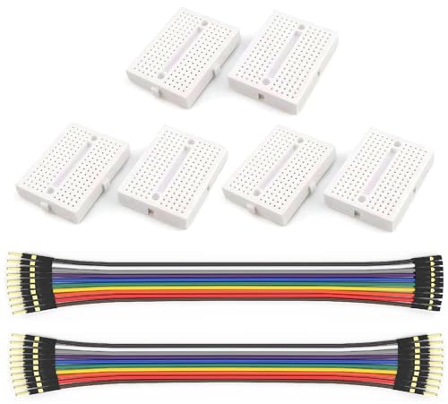 WWZMDiB 6Pcs SYB-170 Mini Breadboard White Breadboard Small Plates + Multicolored Dupont Wire 10pin Male to Male, 10pin Male to Female Breadboard Jumper Wires
