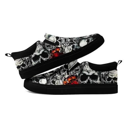 Men's Slip-On Canvas Shoes Gothic Skull Print Casual Lightweight Loafers Comfortable Walking Sneaker for Women4