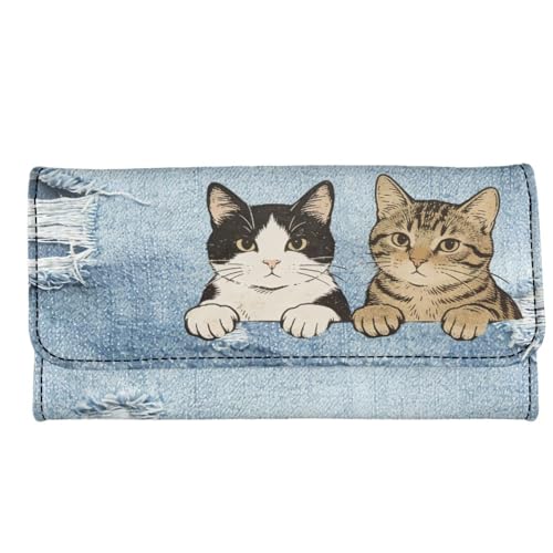 Image of AFPANQZ Womens Trifold Wallets Large Capacity Wallet, Funny Cat Print Luxury Three Fold Coin Purse Long Rfid Slim Card Holder Purse