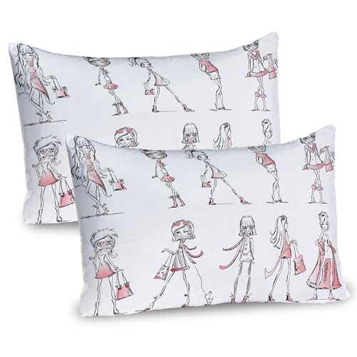 Ambesonne Fashion Pillow Sham Set of 2, Cartoon Girls High Heel Shoes Glamour Urban Life Catwalk Style Picture, Quality Microfiber Bedding Item for All Seasons, 36