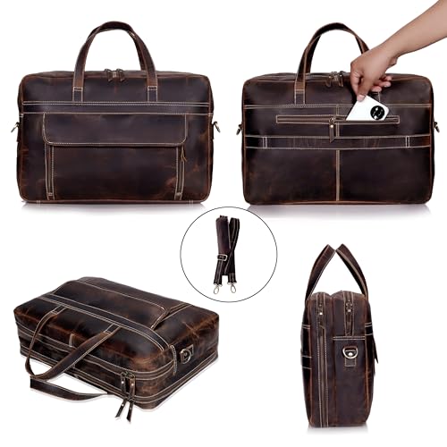 HLC 18 Inch Full Grain Leather Briefcase messenger shoulder bags for men and women4