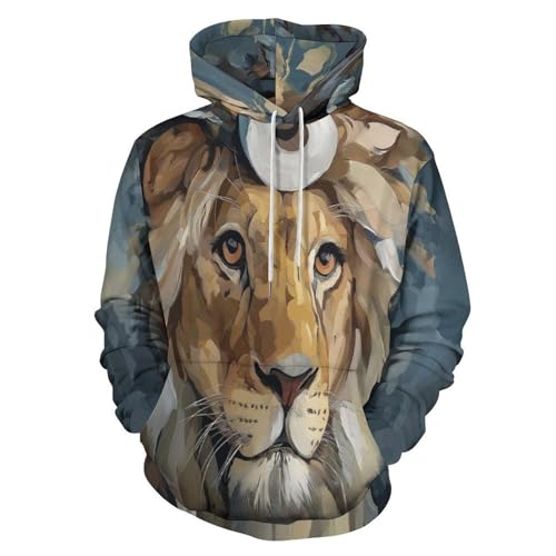 Sweat à capuche lion homme et femme en grande taille pull streetwear artistique