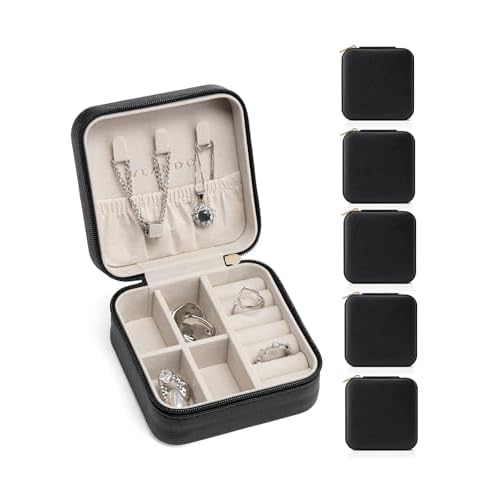 Vlando Travel Jewelry Box, Small Jewelry Travel Organizer Case for Girls Women - Black*6 pack Black S 6