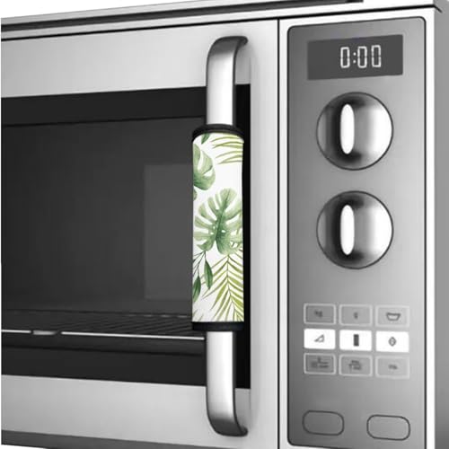 Image of Refrigerator Door Handle Covers Set of 6 Universal Kitchen Appliance Decor Handle Protectors for Fridge, Microwave, Oven, Kitchen Cabinet, Dish Washer, Monstera Leaf Green