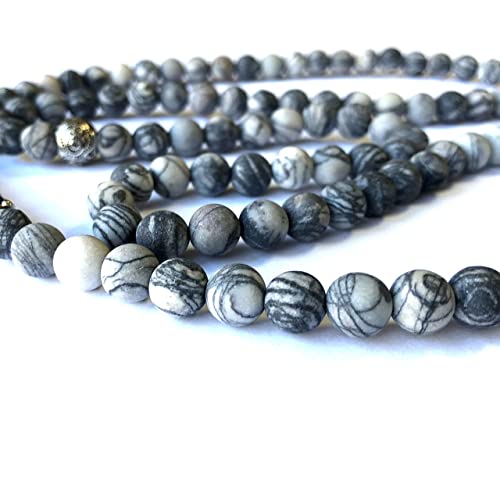 108 Bead Picasso Jasper 8mm Mala Beads- Yoga Meditation Bracelet Necklace - Healing Stone Grey - Image 5