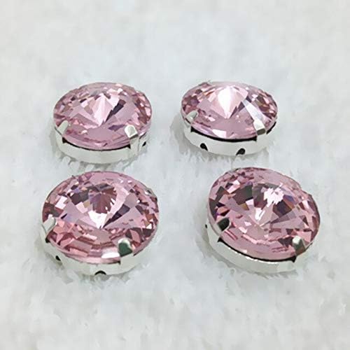 Calvas All Color 8~18mm Sew On Rivoli, Crystal Stone with Metal Claw Setting for Sewing - (Color: Pink, Item Diameter: 14mm 35pcs)