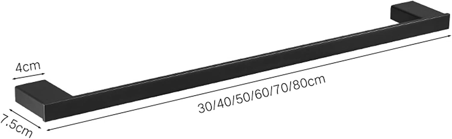 Black Bath Towel Rail Bar 304 Stainless Steel Single Towel Holder Wall Mounted Square Towel Rack for Bathroom Hardware and Kitchen Screw Installation,One Color-40cm(40cm)