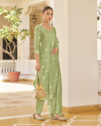 Image of Shaily Premium Silk Blend Woven Design Readymade Kurta with Pants and Dupatta Set | Ethnic Set | 3-Piece Suit Set | Haldi and Wedding Suit Set for Women