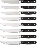Amazon Basics Set Premium di coltelli da carne, 8 pezzi, Nero/acciaio inossidabile