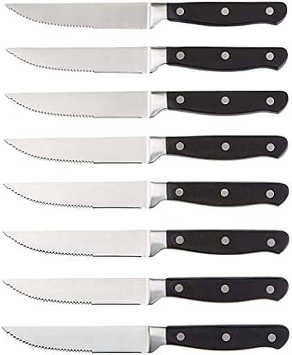 Amazon Basics Juego de cuchillos de carne, 8 Unidad, Negro/Acero inoxidable cepillado | Ya disponible en tu tienda friki favorita! En mundofriki.es!