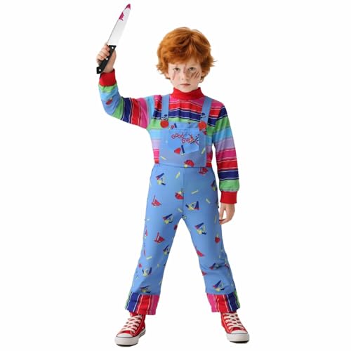 VIIOMUYE Chucky Costume For Kids,Boys And Girl Jumpsuit Includes Tattoo Scars And Toy Knife Childrens Hollween Costumes Toddler
