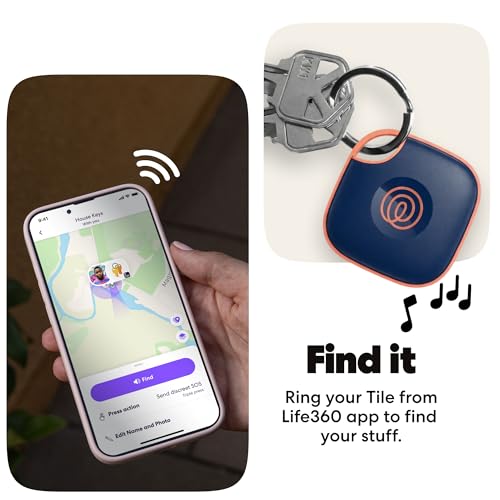 Image of Life360 Tile - Bluetooth Tracker, Keys Finder and Item Locator for Keys, Bags and More. Phone Finder. Both iOS and Android Compatible. 4-Pack (Black /Pink Punch /Navy Blaze)