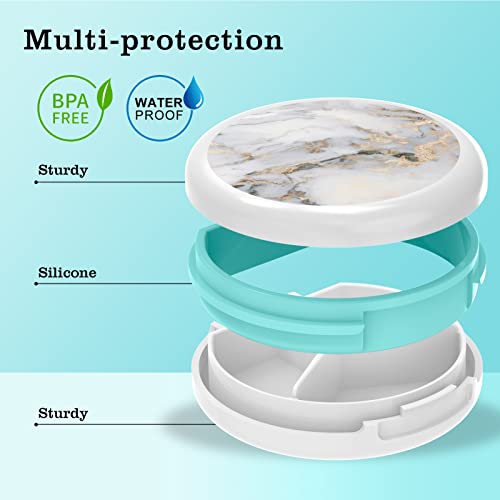 Image of Serfeymi Small Pill Box - 3 Compartments Portable Pill Box for Purse Pocket, Compact Mini Travel Pill Case - Suitable for Medicine, Vitamin, Fish Oil, Supplements - White(Marble)