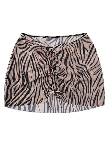 Floerns Women's Swimwear Cover Up Skirt Zebra Print Drawstring Beach Skirts Coverups