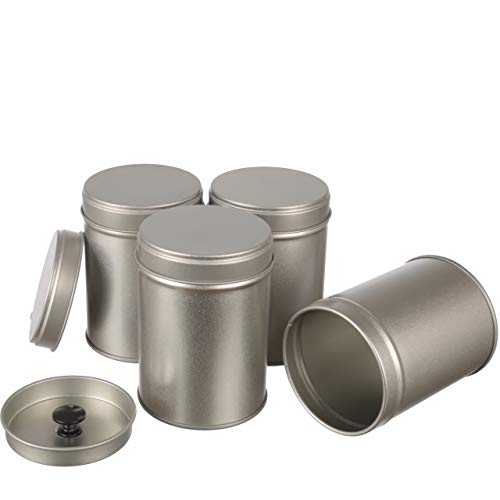 Dosenritter Lot de 4 boîtes à épices étanches à l'arôme avec couvercle anti-arômes, empilables en métal pour 100 g de poudre d'épices - 9 x 6,3 cm (H x diamètre) - Également idéal comme boîte à thé Cover