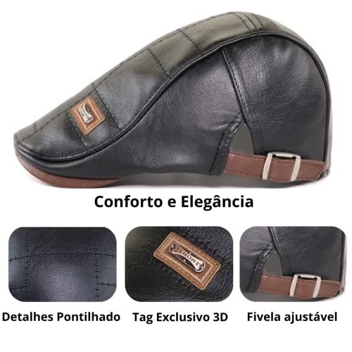 Boina Masculina Italiana Em Couro Luxuosa e Confortável Cor:Preto;Tamanho:Ajustável