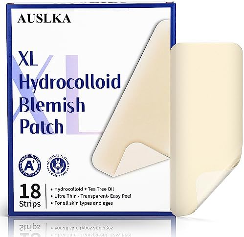 AUSLKA Large Blemish Patches, XL Pimple Patch -18 Strips - Hydrocolloid Patch for Covering Zits - Spot Stickers - Vegan and Cruelty for Face and Skin