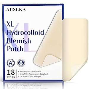 AUSLKA Large Blemish Patches XL -18 Strips – Hydrocolloid Patch for Covering Zits – Spot Stickers – Vegan and Cruelty for Face and Skin