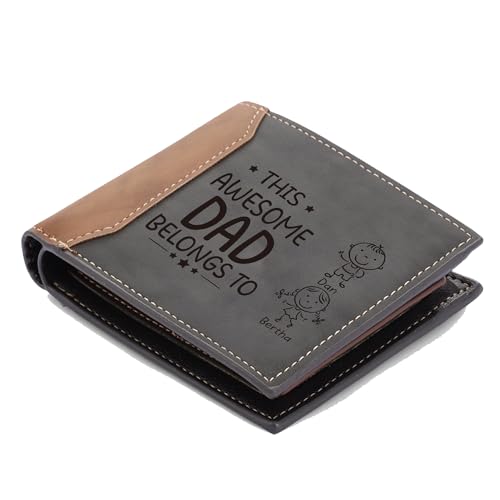 Custom Gifts for Dad Fathers Day - Personalized Names & Photo Leather Wallet for Men Slim Bifold Wallet for Father with ID Window Wallet for Him Husband (2 names)3