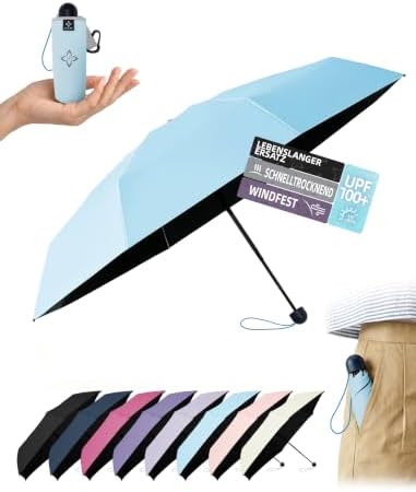 LILAC Mini Reise-Regenschirm, Kühlender UV-Schutz, leicht & kompakt | Mit UPF 100+ Sonnenschutz und Neopren-Tasche, ideal für Handtasche, Rucksack, Schule & Reisen - für Damen, Her