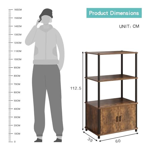 Image of Amazon Brand - Umi 3-Tier Microwave Stand with Storage Cabinet, Kitchen Storage Rack, Baker's Rack, Bookshelf, Printer Stand, Multipurpose Standing Shelf Unit with Doors for Kitchen, Living Room