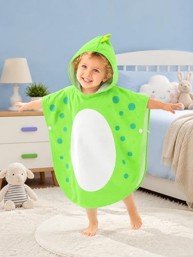 Image of LOLANTA Baby Boys Dinosaur Hooded Bath Towels, Toddlers Kid's Beach Towel Pool Poncho Swim Terry Cloth Cover-Ups 100% Cotton (Green#B, 1-3T)
