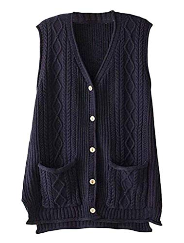 FTCayanz Women's Sweater Vest Button Down Cable Knit Cardigan Outwear