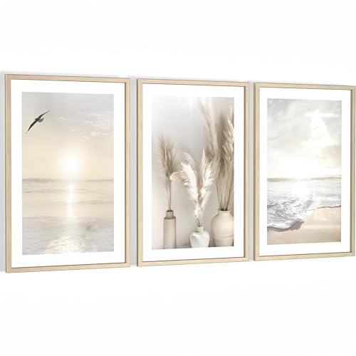 Novart Wandbilder mit Rahmen Natur - Wohnzimmer Schlafzimmer Büro Wanddeko - 3 Bilder Set 128x60 cmâ€¦ – Vignette