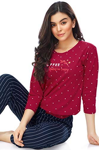 Image of ZEYO Night Suit for Women's Printed Cotton Night Dress of Top and Pajama Set (Available in Plus Size)