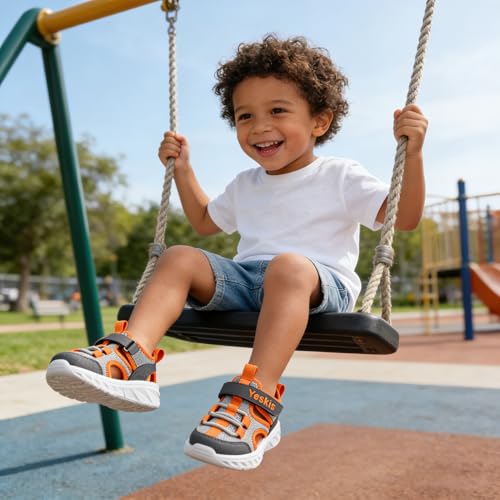 Image of YESKIS Toddler Boys Girls Sport Sandals Outdoor Athletic Hiking Running Tennis Barefoot Shoes Lightweight Closed Toe Adjustable Strap for Toddler and Little Kids
