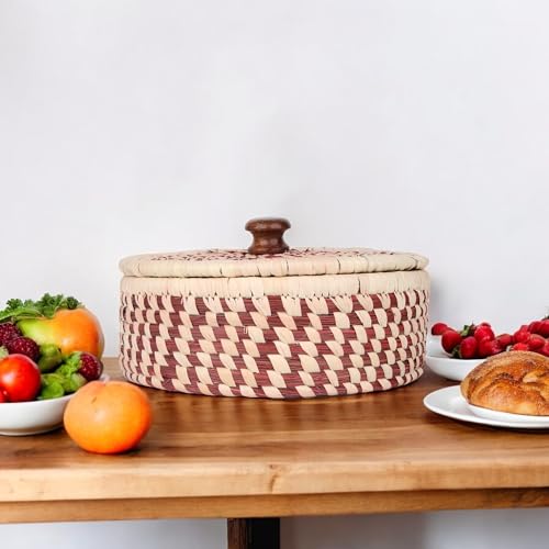 Image of Handmade Sabai Grass Box for Roti /chapati /Dry Fruits |Organiser, Storage Box | Container for Serving on Dining Table| Kitchen Decor Cum Utility| Size : 21L x 21W x 8H CM (RED)