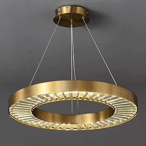 Chandelier Cristal LED Anti-Éblouissement Lustre Anneau Inox Facile à Monter