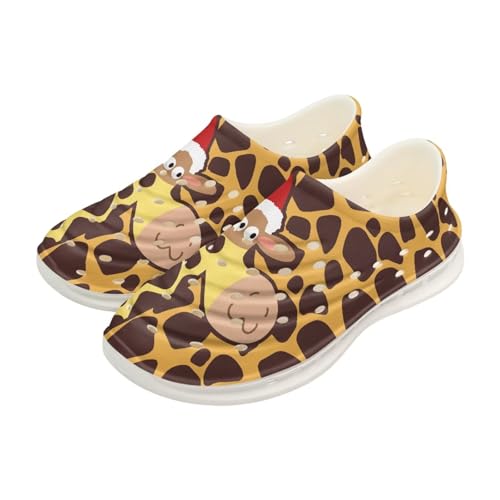 Watdotory Cartoon Christmas Giraffe Print Slides for Kids Shower Slippers Bathroom Pool Sandals Boys Girls Comfy EVA Sole Summer Non-Slip Beach Shoes