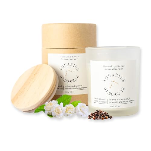 Galaxieregister Candela profumata in vetro con segno zodiacale – Candela personalizzata con note personalizzate e diverse fragranze – Idea regalo per donne (Acquario)