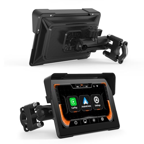 7インチ バイク用防水モニター IP67 ワイヤレスCarPlay＆Android Auto対応 Bluetooth4.0 自動オンオフ機能付き 音声操作ナビ 分割画面・昼夜モード切替 TPMS連携可能 バイクナビゲーション