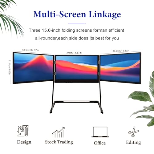 Image of Triple Screen Laptop Extender 15.6 Inch, FHD IPS Portable Monitor with 360 Adjustable Viewing, One Cable Connection for Windows MacBook M1 /M2 /M3