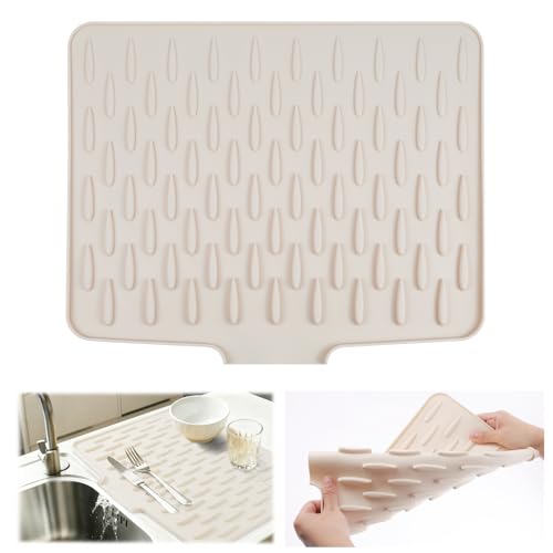 Vicloon Silicone Draining Mat Heat-Resistant Silicone Mat Dish Drying Mats No-Spill Silicones Worktop Saver Silicones Drying Mats Non-Slip Kitchen Sink Drainer for Counter Sink Table Milky