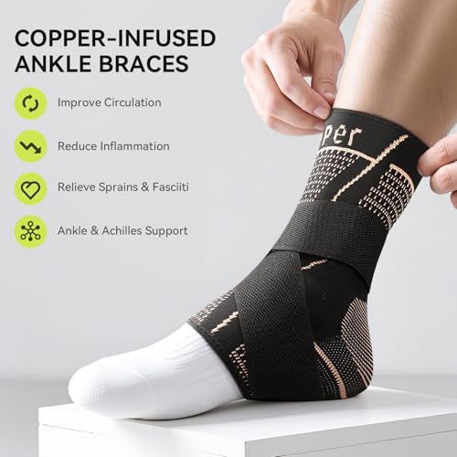 [360° Full Compression] Copper Ankle Brace for Women & Men, [Double-sided Gel Pad] 2 Pack Ankle Support for Achilles Tendonitis, Sprained Ankle, Injury Recovery, Running, Sports (Black, Medium) - Thumbnail 4