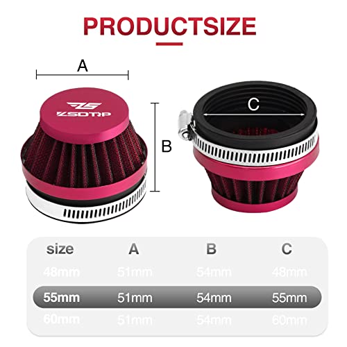 Image of 2PCS Motorcycle 55MM Air Intake Filter Universal Carburetor Air Filter Cleaner for Dirt Pit ATV SSR TTR Bike Breather Filter Fit for Many Different Carburetors (Red 55MM)