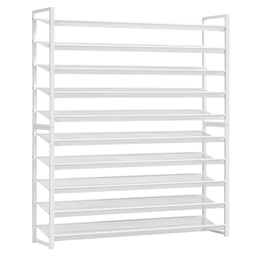 Image of Nunsino Shoe Rack, Long Shoe Organizer,Max Holds 62 Pairs,10 Tier Metal Shoe Storage Shelf,5-Tier Stackable Shoes Organizer for Garage, Entryway,White