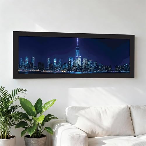 Image of PAINTINGMANTRA New York City Night Skyline View Wall Art Framed Luxury Paintings for Home Decoration, Living room, Bedroom and Office Decoration (99x38 CM)