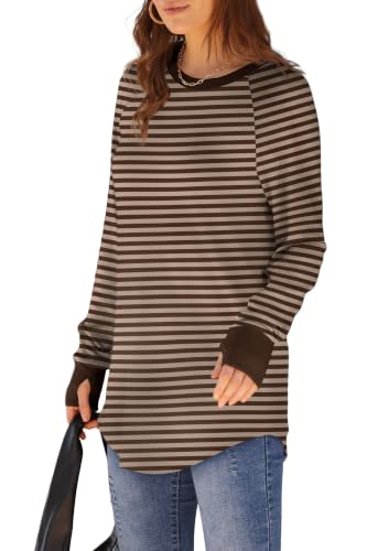 Image of XIEERDUO Womens Tunic Tops to Wear with Leggings Long Sleeve Thumb Hole Shirts Crew Neck Curved Hem