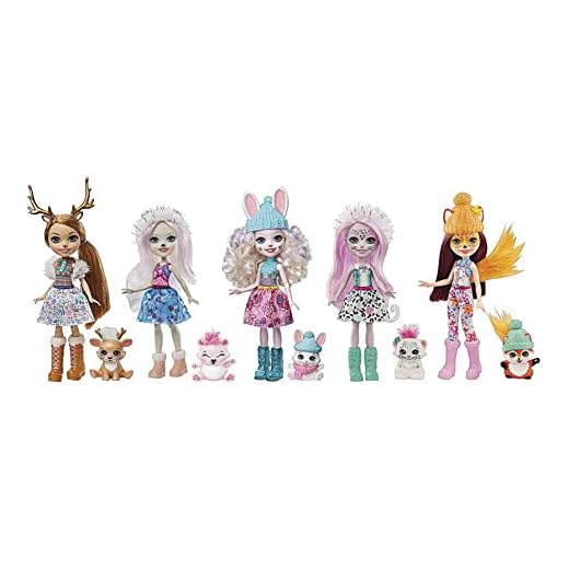 Coffret Enchantimals | Vallée Enneigée | 5 mini-poupées Pristina, Rainey, Bevy, Felicity et Sybill