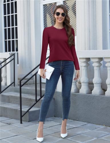 Image of YUCOLEN Long Sleeve Shirts for Women Cotton Crew Neck Casual Tops Fall