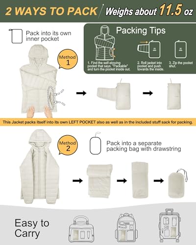 Image of Outdoor Ventures Women's Packable Lightweight Full-Zip Puffer Jacket with Hood Quilted Winter Coat