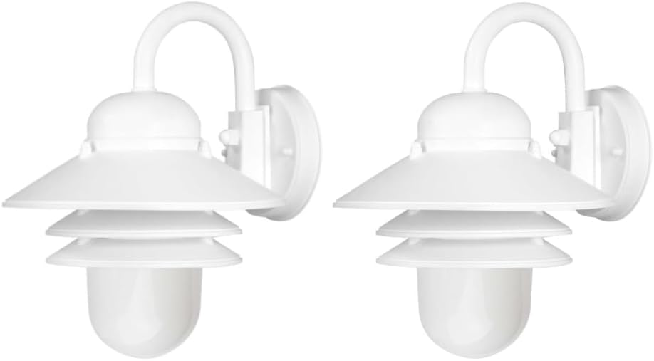 Solus S75VL Nautical Outdoor Wall Light Fixture – Black or White – Composite & Opal Acrylic Lens, LED Bulb Included, Non-Corrosive, Made in USA, (White, Cool White (4000K), 2 Pack)