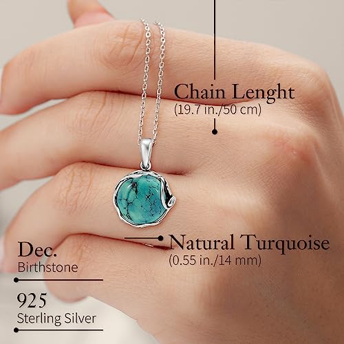 925 Sterling Silver Turquoise Large Pendant; Natural December Round Birthstone Pendant; Elegant Jewelry For Women ; Handmade Vintage Style Turquoise Necklace For Classy Women #TOP5